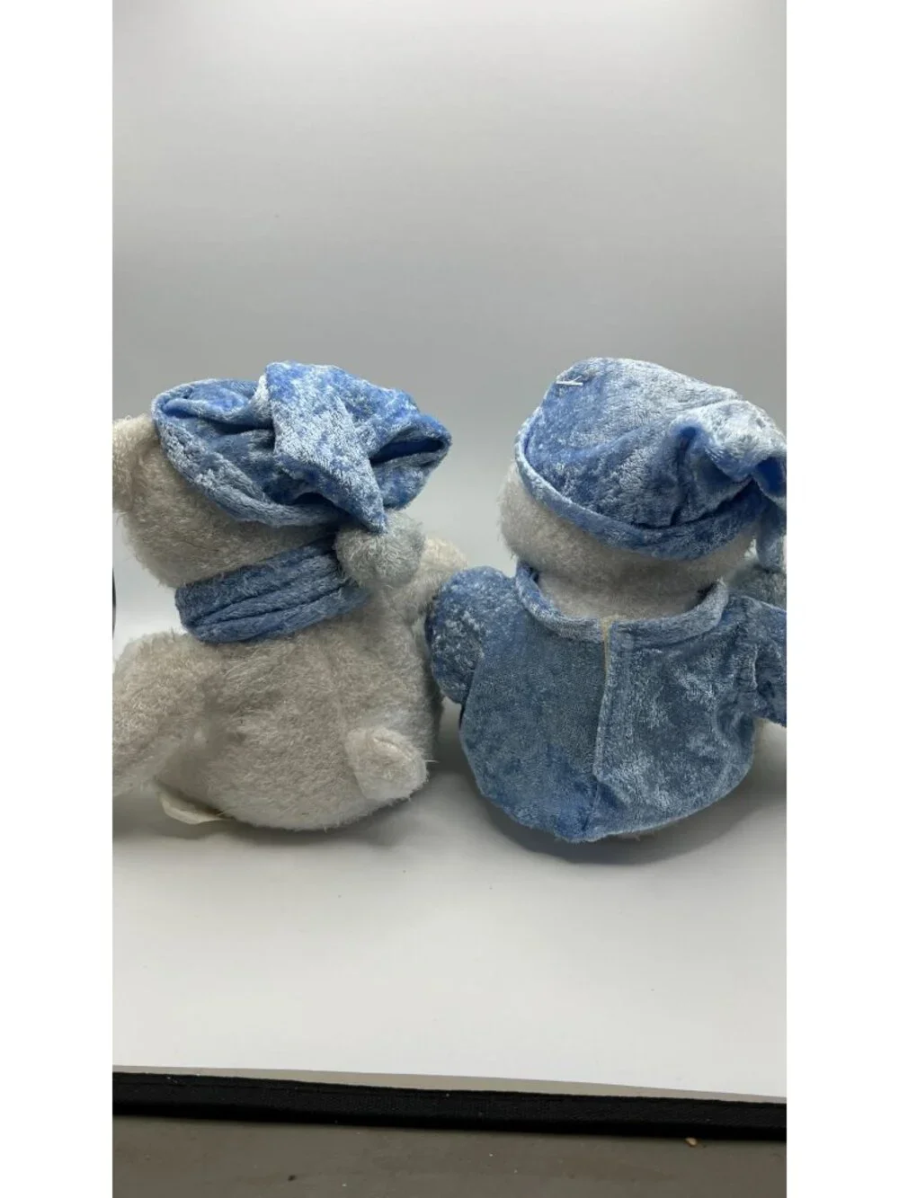Noel & Joy Holiday Plush Bear & Snowman Set Blue Velour Accents Winter Decor Col